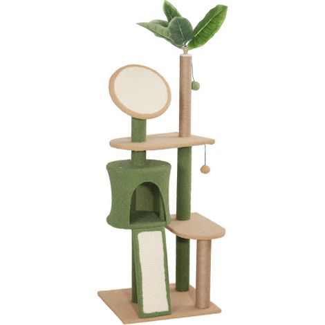Albero per gatti da 139 cm con cuccia, pallina, tiragraffi in sisal, per gatti fino a 5 kg, verde, disponibile in loco. (1/5)
