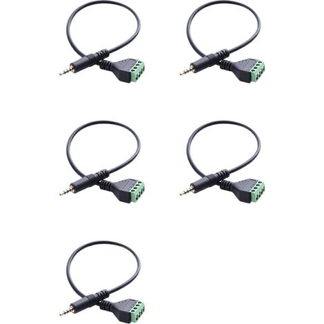 Cinq câbles d'enceintes adaptateurs à bornes à vis de 3,5 mm, câble convertisseur symétrique stéréo TRRS mâle à 4 conducteurs vers AV à 4 bornes à vis. (1/5)