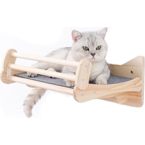 1 parcours mural pour chat, en pin massif, avec panier et tapis à griffer, pour intérieur (1/4)