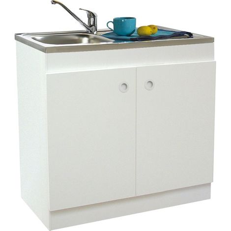 Meuble sous évier 100x60cm 2 portes – Charnières invisibles – Panneau mélaminé blanc – Accès vide-sanitaire – Nova