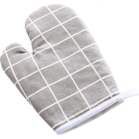 Mitaine de Cuisine Chauffante - Protection Thermique Doublée en Coton pour Plats de Cuisson - Gris Quadrillé
