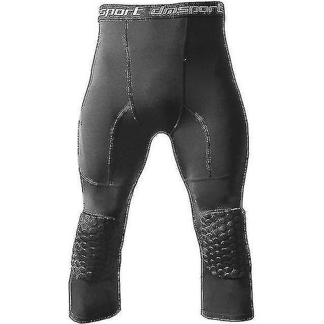 Basketball-Leggings für Herren mit Knieschonern, 3/4-Kompressionshose, Jogginghose – XL – Schwarz