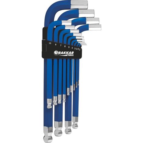 Clés mâles coudées hexagonales longues magnétiques de 2 à 19mm - étui pivotant de 13 clés DRAKKAR - 68420