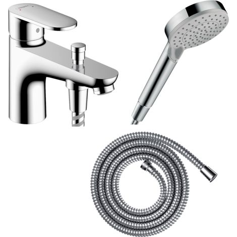 Pack mitigeur bain douche mécanique HANSGROHE Vernis Blend C2 + Pommeau de douche Vernis Blend + Flexible Metaflex chromé