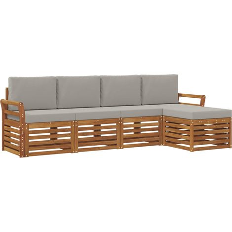 Ensembles de canapés avec coussin 5 pcs Salon de jardin Gris Naturel et Clair (1/5)