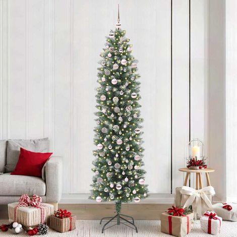 Künstlicher schlanker Weihnachtsbaum Grün und Weiß 240 cm (1/5)
