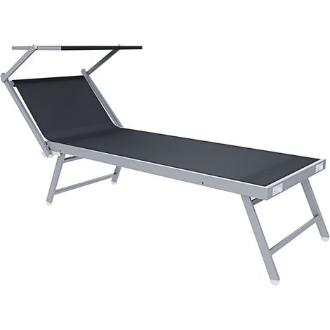 Lettino Grigio Scuro Prendisole Pieghevole Professionale In Alluminio E Tessuto Textilene Tettuccio Orientabile Tettino Parasole Sdraio Prendi Sole Mare Spiaggia Piscina Giardino 182 x 60 x 38 cm (1/5)