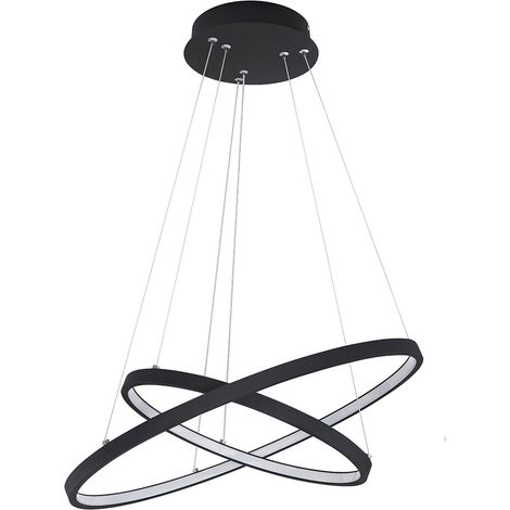 Lampadari a sospensione anelli lampada a sospensione a soffitto lampade da soggiorno nero opaco LED, funzione memory dimmerabile, 1x LED 42W 1300Lm, PxH 51x120 cm