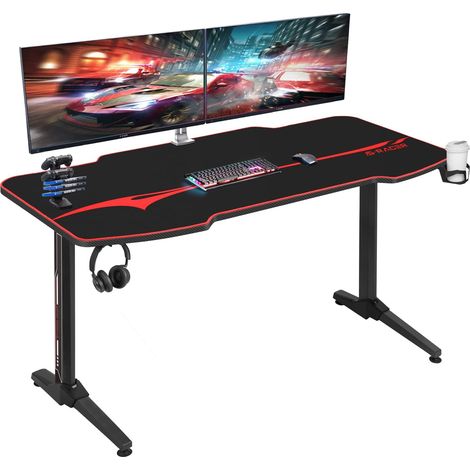 Devoko Bureau Gaming avec Tapis de Souris,Bureau gamer Table 140cm pour Jeu-Vidéo Noir (1/5)