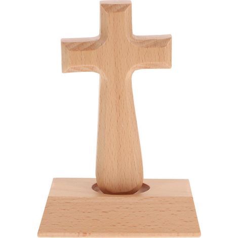 1 Stück Holzkreuz-Ornament, stehendes lateinisches Kreuz aus Massivholz, christliches katholisches Kreuz zur Dekoration-12.57cm (1/4)