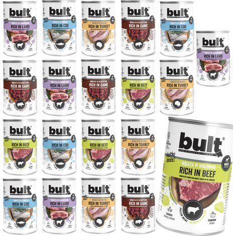 Alimento húmedo para perros BULT, mezcla de sabores, lata de 20 x 400 g, sin pollo. (1/5)