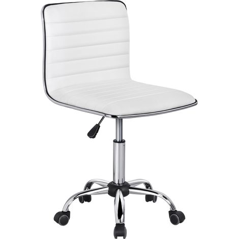 Yaheetech Sedia Ufficio da Scrivania a Rotelle Girevole Sedia Ergonomica Imbottita Moderna da Camera da Letto Studio in Ecopelle Acciaio Altezza Regolabile Bianca (1/5)