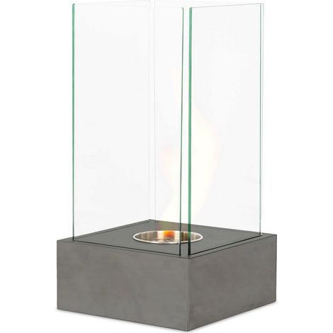 Chimenea de bioetanol moderna gris gofrado 25 x 25 x h 65 cm (1/3)