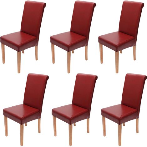 Lote de 6 sillas de comedor Silla de cocina Novara II, cuero, rojo, patas claras