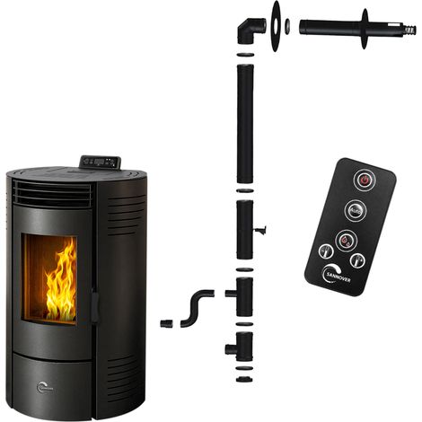 Poêle à granulés étanche Azora 11,6 kW Noir Sannover + Kit d'installation