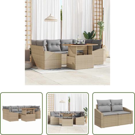 vidaXL Poly Rattan - Garten-Sofa-Set mit Speicher 7 pcs Beige Poly Rattan (1/5)