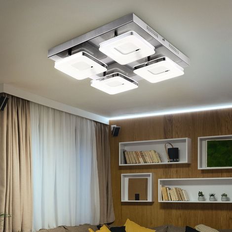 Lampada da soffitto, lampada da soggiorno, lampada da pranzo, lampada da corridoio, 4 luci, acciaio, anello cromato, nichel opaco, 4 LED 18W 540Lm bianco caldo, LxPxA 39x39x7,5cm (1/5)