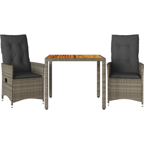 vidaXL Set da Bistrò 3 pz con Cuscini Grigio in Polyrattan (1/5)