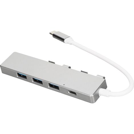 Adaptateur USB C Multiport Argent - 4 Ports USB (1x USB3.0, 3x USB2.0) et Port d'Alimentation USB C (1/5)