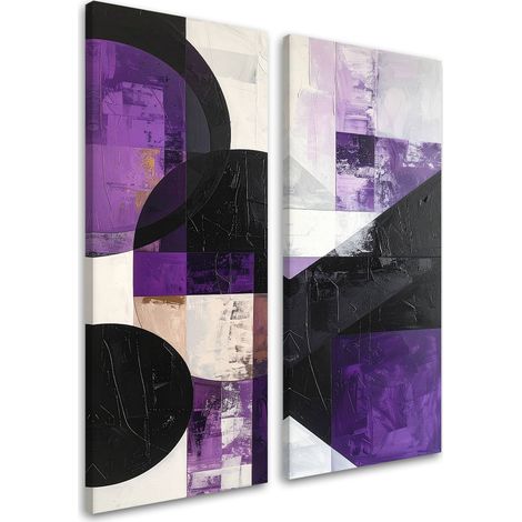 Tableaux sur toile lot  Abstraction géométrique violette 2 x 20x40