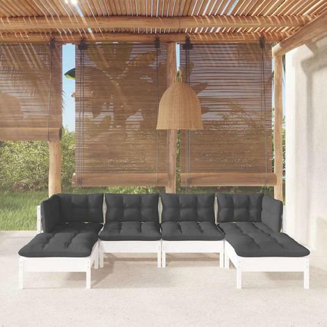 Salon de jardin 6 pcs Ensemble Table et Chaise de Jardin - avec coussins Blanc Bois de pin BV864647 - BonneVie (1/5)