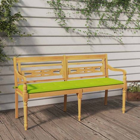 vidaXL Banco Batavia con cojín verde brillo madera maciza teca 150 cm (1/5)