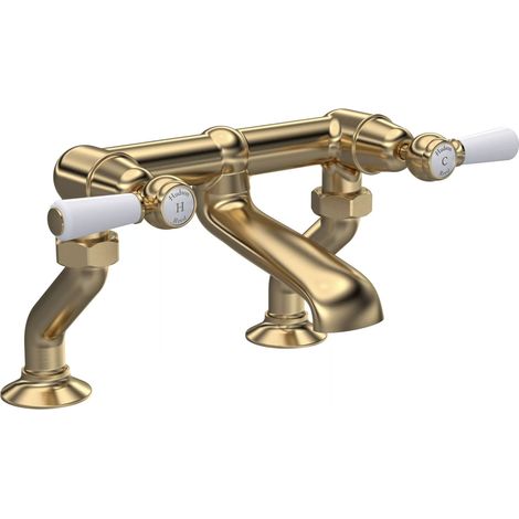 Hudson Reed White Topaz Pillar Mounted Lever Bath Filler Tap - Brushed Brass (1/2)