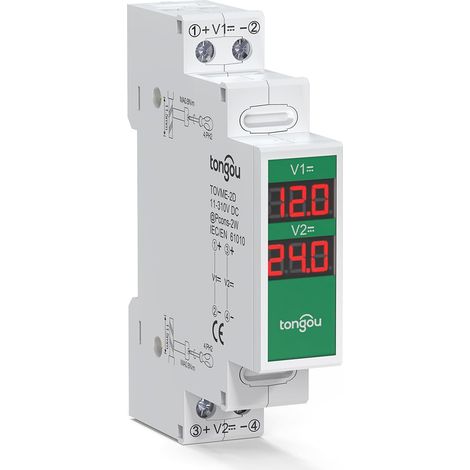 Din Voltage Meter 2 Digital, Voltmètre Numérique sur Rail Din DC 11-310V, Testeur de tension à courant continu Compteur Volt Gauge Din pour le Contrôle du PV/la Charge de la Batterie (1/5)