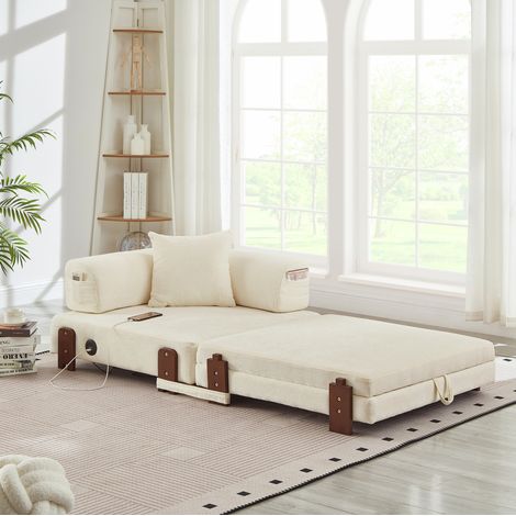 Divano letto pieghevole 2 in 1 170,5x84x48 cm beige con USB, Type-C e contenitore MEUBLIV (1/5)