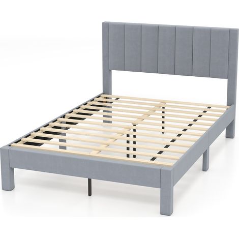 Struttura letto matrimoniale 200x140 CM con testiera in velluto morbido e supporto doghe, Letto piattaforma imbottito Grigio (1/4)