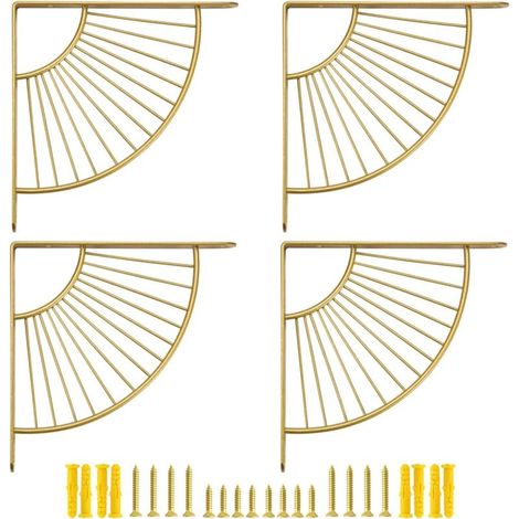 Lot de 4 petits supports d'étagère décoratifs en laiton de 15,2 cm, décoration murale dorée, support d'étagère moderne de 15 cm pour étagères flottantes à faire soi-même, doré