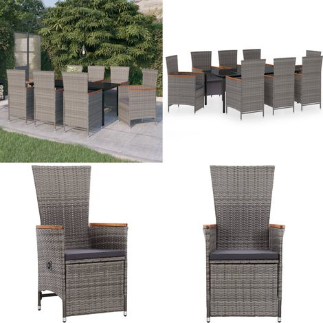 Ensemble à manger de jardin avec coussins 9 pcs Gris - Table de jardin - Chaises de jardin (1/5)