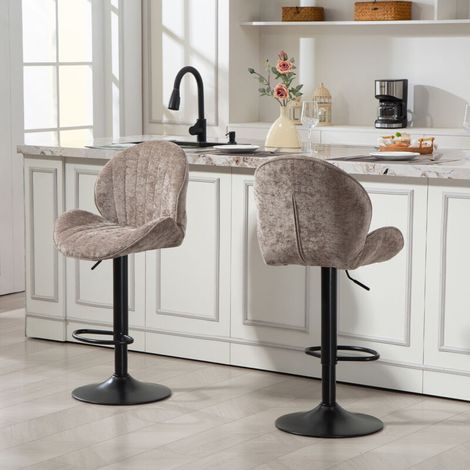 Lot de 2 tabourets de bar forme de coquillage, dossier, hauteur réglable et repose-pieds, cadre en acier, marronTabouret de bar (1/5)