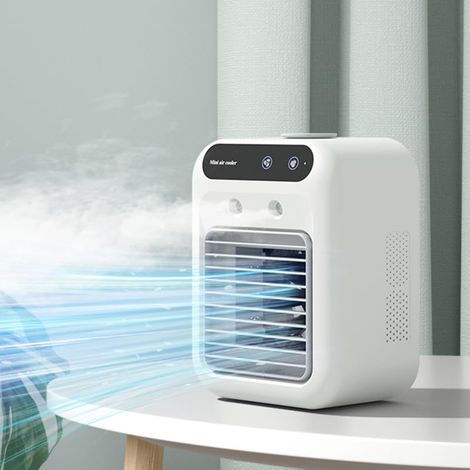 Ventilateur portable rafraîchissant silencieux, brumisation d'eau froide, recharge USB et prise secteur, mini climatiseur 2-en-1 (1/5)