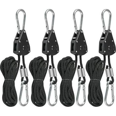 – Corde à cliquet 2,4m – Cha max 150 lb – Nylon haute ténacité – Lot de 4 crochets réglables pour lampes et voiles d'ombrage (1/4)