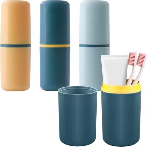 Brosse à dents plastique, 3 pièces, gobelet réutilisable incassable, étui portable pour voyage, famille, camping, école. (1/5)