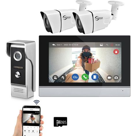 Tuya WiFi Wired Video Intercom System with 7-inch Touchscreen 1080P Camera,  Doorbell,  and Smart Intercom Kit with Tuya App and Motion Detection,  1 Doorbell,  1 Monitor,  2 Cameras (1/5)
