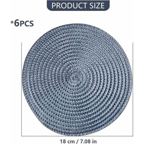 Lot de 6 sets de table ronds en plastique tissé 18 cm (bleu) - Set de table bleu (1/5)