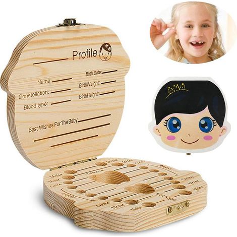 Boîte à dents de lait pour petites filles, boîte en bois pour ranger et conserver les dents de lait perdues, cadeau de naissance ou de baby shower (1/4)