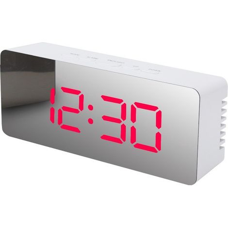 Sveglia digitale - Sveglia per bambini - Orologio da scrivania con specchio, funzione snooze e visualizzazione della temperatura - Sveglia digitale per camera da letto e arredamento casa in rosso (1/5)