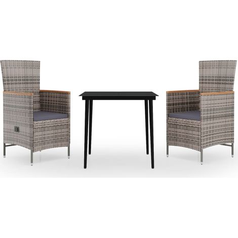 Set da pranzo da giardino mobili da esterno con cuscini 3 pezzi grigio 020014132
