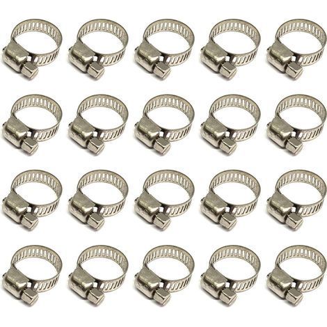 TAISHENGDA 20 Pièces Collier De Serrage Tuyau, Collier De Serrage Tuyau Réglable 20-32mm, 304 Collier De Serrage Inox, Collier Serrage Métallique, Pour Tuyau, Home Gaz, Famille Tuyau D'eau, Câble, Rob (1/5)
