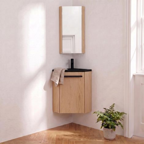 SKINO Eckwaschtisch-Set mit Armatur und Unterschrank (1/5)