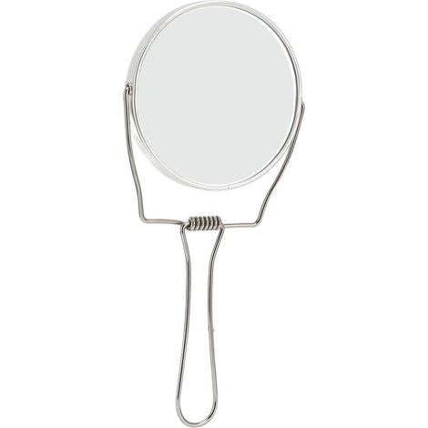 Miroir de courtoisie double face, rotation à 360 degrés, cadre en aluminium argenté et support en acier inoxydable pour bureau ou dortoir. (1/5)
