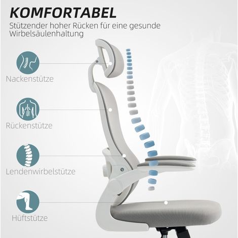 MEUBLIV Ergonomischer Bürostuhl grau mit Netzrücken und klappbaren Armlehnen (1/5)