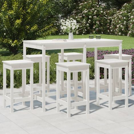 7 Piece Garden Bar Set White Solid Wood Pine vidaXL