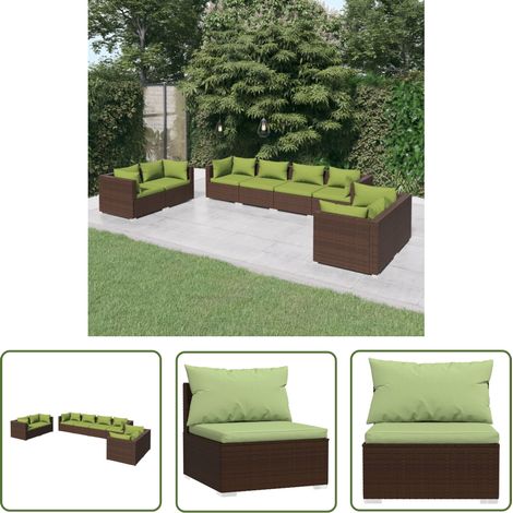 8 pcs Salon de jardin, Ensemble table et chaises de jardin, Meuble de jardin avec coussins Résine tressée Marron MKW488065 (1/5)
