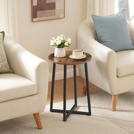 Side Table, Round Small Table, Small Bedside Table, Coffee Table with Metal Frame, Industrial Round Sofa Tables Hallway for Living Room, Sturdy,Rustic Brown EBF95BZ01,HOOBRO (1/5)