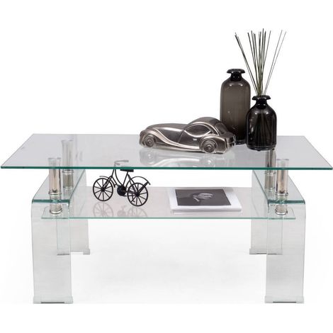 Mesa de Centro de Cristal con Revistero y Patas de Cristal KENIA  TRANSPARENTE