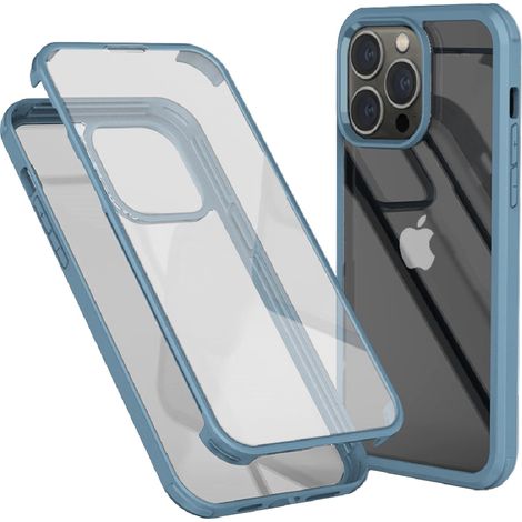 Custodia con vetro temperato e cornice in TPU per iPhone 14 Pro Max, azzurro